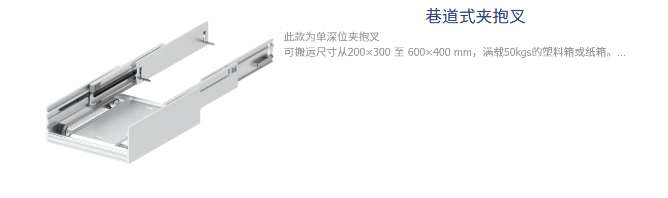 Single-deep aisle-type clamp fork for automated warehouse equipment